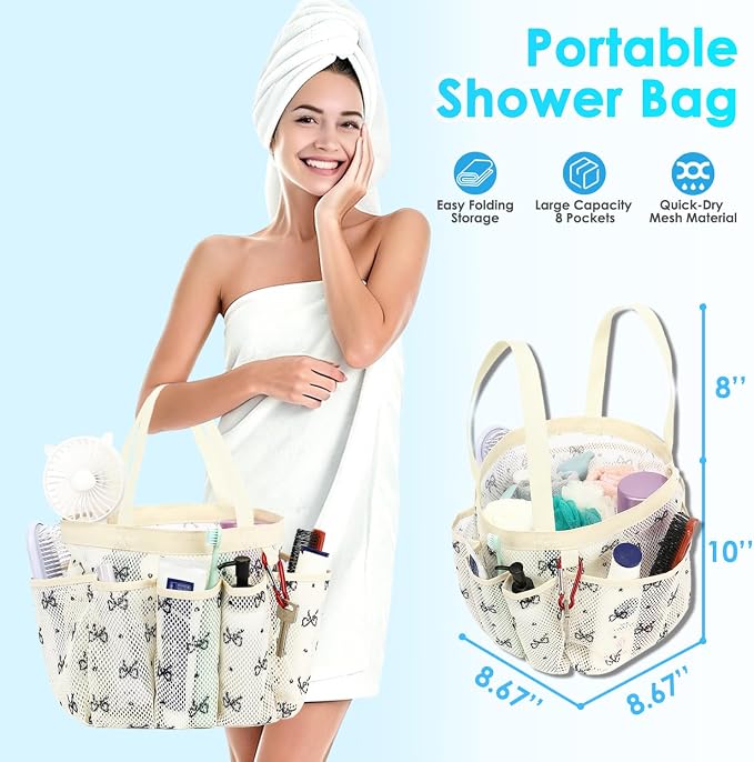 Fammart Mesh Shower Caddy Portable for College Dorm Room Essentials, Odorless Polyester Large Shower Tote Bag with Dual Handles, 8-Pocket Quick-Dry Toiletry Organizer for Travel, Beach, Camping, Gym - Image 2