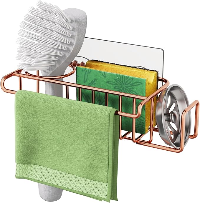 HapiRm Sponge Holder for Kitchen Sink, No Drill Kitchen Sink Caddy Organizer, Rustproof and Waterproof Dish Sponge Holder - Rose Gold by HapiRm