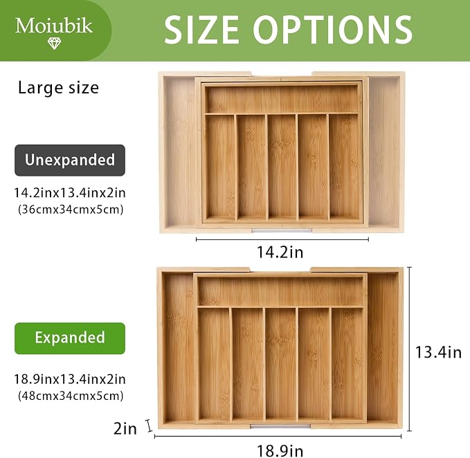 Bamboo Expandable Silverware Drawer Organizer, Adjustable Utensil Tray Cutlery Holder for Kitchen Drawer, Flatware Storage Organizer for Spoons, Forks and Knives, Natural (8 Slot,) - Image 5