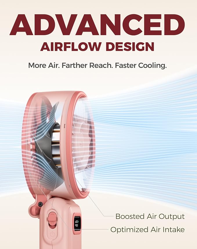 Diveblues Portable Turbo Fan, 100 Speed Handheld Fan with Strong Airflow, Foldable 4 in 1 Personal Fan for Neck, Desk & Travel, USB-C Rechargeable, Lightweight for Summer, Concerts & Outdoor Use - Image 3