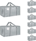 8 Pack-Extra Large Heavy Duty Moving Bags - Waterproof Storage Totes with Handles & Zippers, Foldable for College Dorm, Storage (light gray) by Unknown