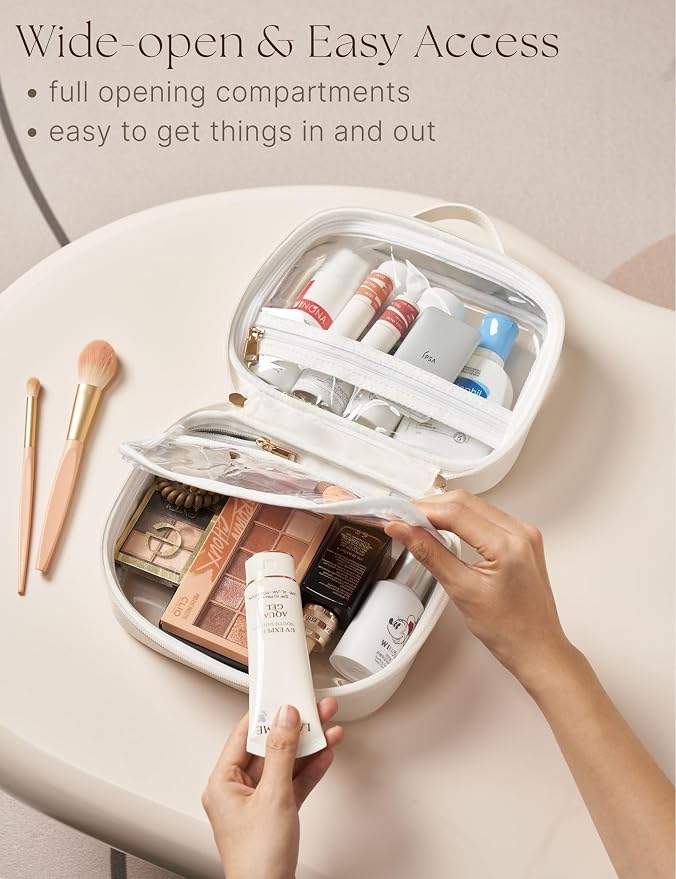 Clear Cosmetic Bag Double Layer Travel Toiletry Bag Clear Makeup Bag Case with 4 Compartments, Transparent Travel Bag for Toiletries, Large Toiletry Bag for Women Cosmetic Case (White, Small) - Image 2