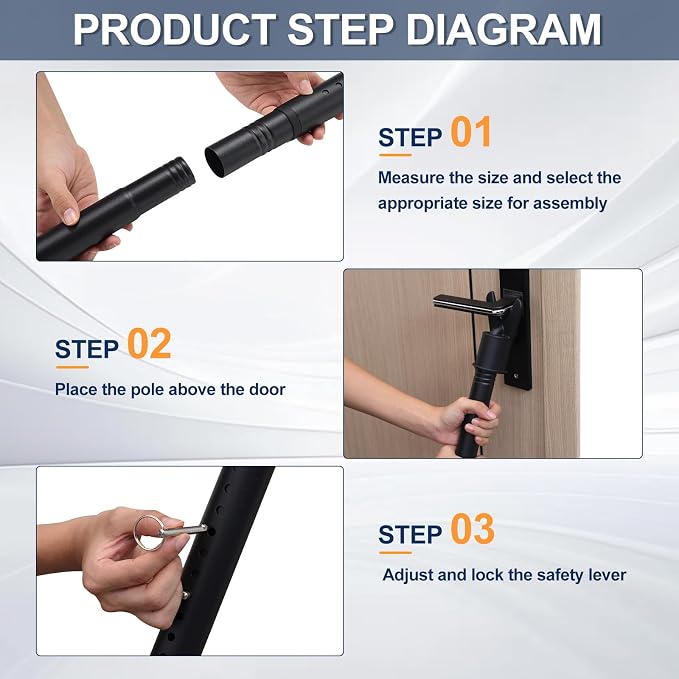Door Security Bar, 1.25Inch Diameter Heavy Duty Security Bar with Large Rubber Base, Door Stopper for Apartment Hotel Home Travel Screen Door(1 Pack,Black) - Image 4