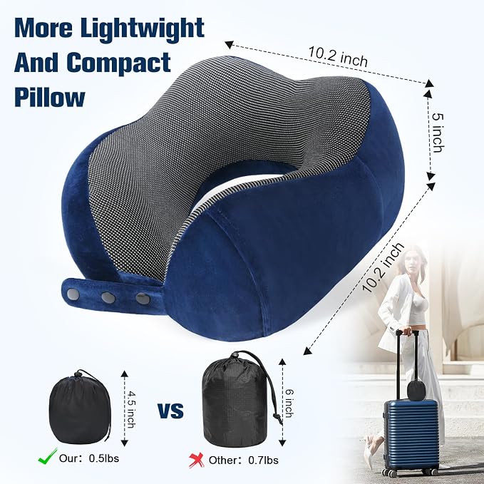 Cirorld Neck Pillow for Traveling, Travel Pillows for Airplanes,100% Pure Memory Foam Travel Neck Pillow, Adjustable Flight Pillow, Portable Plane Accessories with Eye Mask, Earplugs, Carry Bag - Image 3