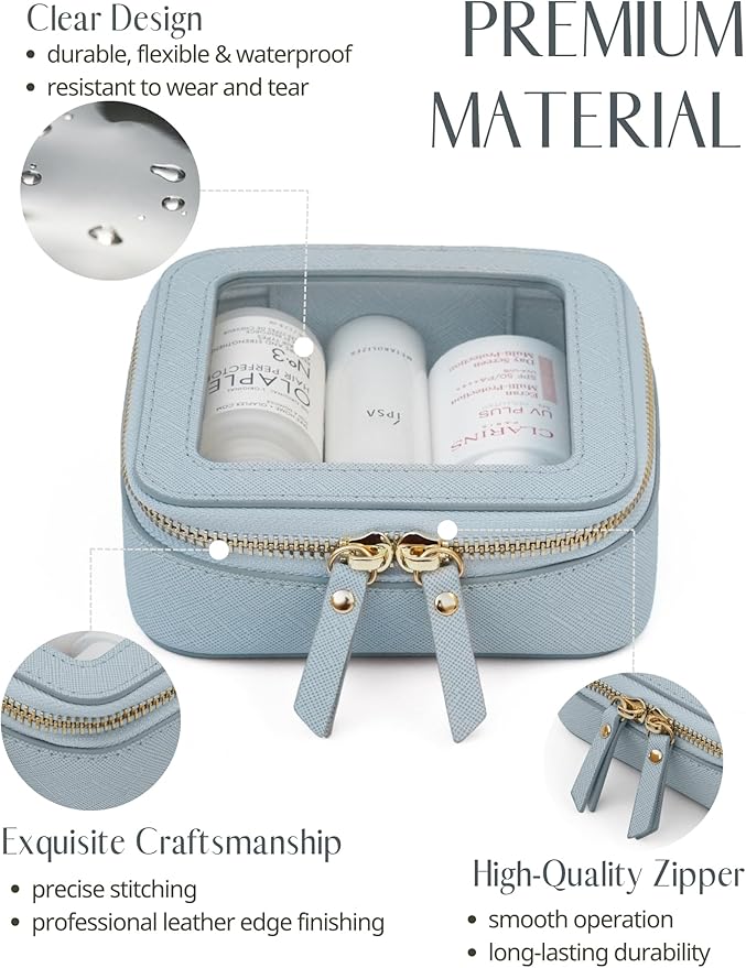 Clear Makeup Bag Travel Cosmetic Case Transparent Toiletry Bag with Zipper, Portable Make Up Organizer Traveling Compact Car Bag for Essentials, Light Blue, Mini - Image 4