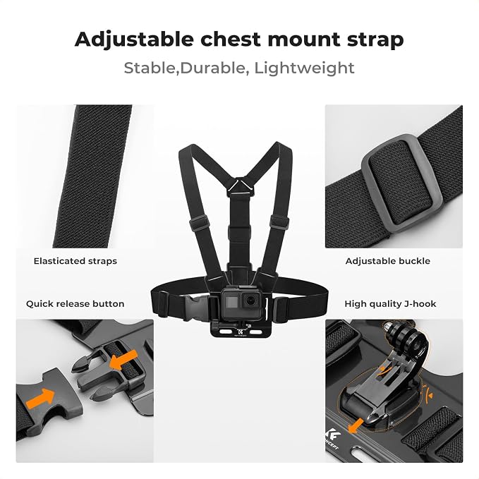 K&F Concept Head Strap & Chest Mount Set Action Camera Accessories Kit | Compatible with GoPro Hero 13 12 11 10 9 8 7 6 5 4 Session DJI Osmo Action 6/3/4/5 Pro Cameras, Quick Release Adjustable - Image 3