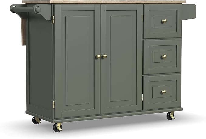 Homestyles Mobile Kitchen Island Cart with Wood Top and Dropleaf Breakfast Bar, 18" D x 53.5" W x 36" H, Green by homestyles