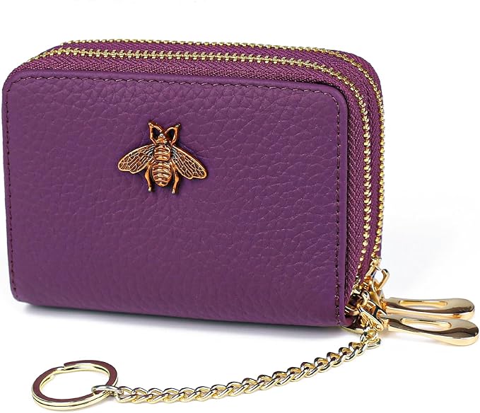 imeetu RFID Credit Card Holder, Small Card Wallet Women, Leather Card Case | Genuine Leather Women's Card & id Cases, Change Coin Purse with Zipper Keychain id Window, 20 Colors & 3 Styles, Daily, Gifts by imeetu