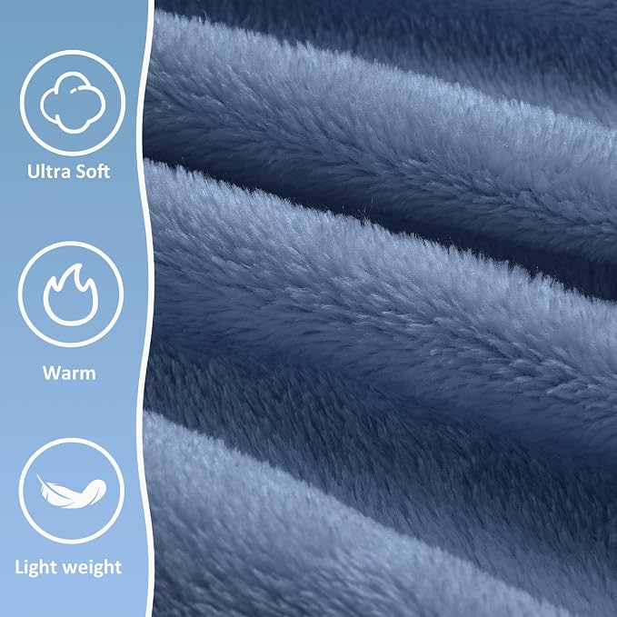 Travel Blanket, Airplane Blanket, Ultra-Soft, Warm & Lightweight, 65x40 in, Outdoor Blanket Essentials for Women, Men & Kids, Included Eye Mask, Luggage Sleeve & Backpack Clip Dusty Blue - Image 3