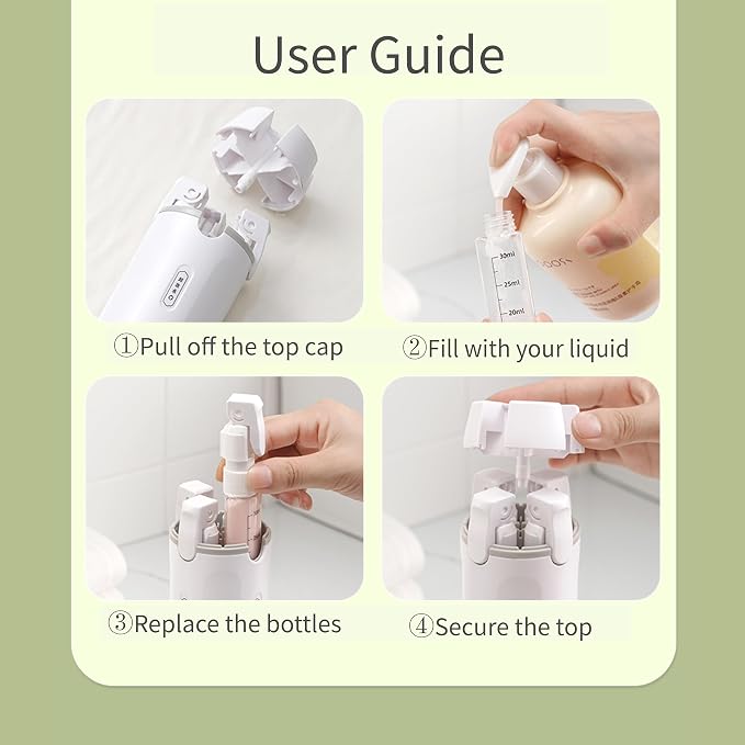 4-in-1 Travel Bottles for Toiletries, Portable Leakproof Pump Dispenser with Foldable Locking Pump, TSA Compliant Refillable Travel Containers for Shampoo, Conditioner, Lotion & Skincare(White) - Image 6
