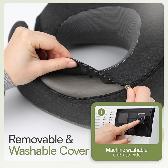 Travel Neck Pillow for Airplanes, Bamboo Charcoal Memory Foam | 360° Chin Support, Neck Pillow for Long Flights, Removable & Washable Cover, Travel Kit Included, 2 Color - Image 8