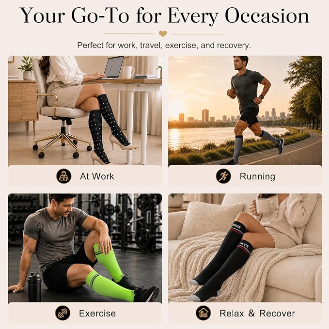 4 Pairs-Compression Socks for Women&Men Circulation-Best Support for Nurses,Running,Athletic - Image 7