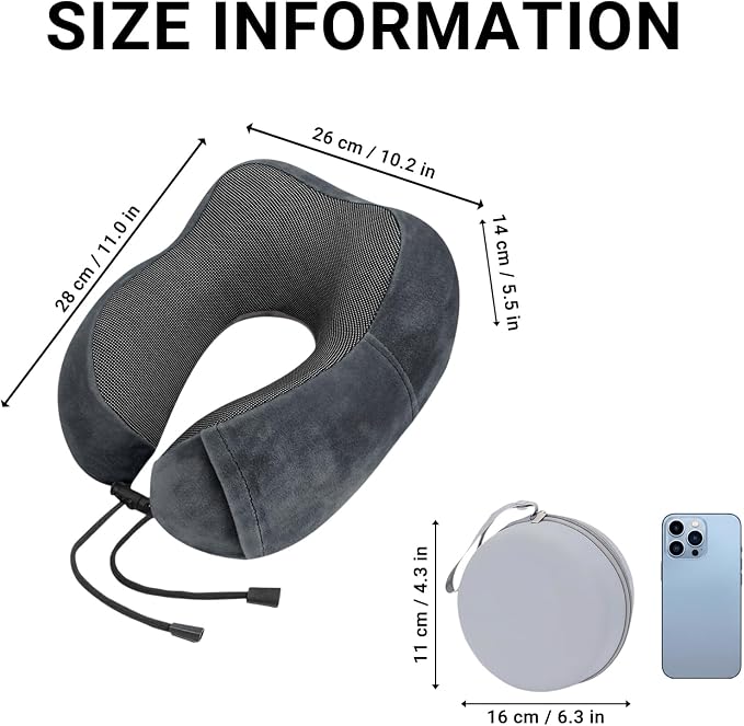 Travel Neck Pillow, 100% Memory Foam, U-Shaped with Storage Box, Dark Gray | 100% memory foam with 360-degree support & adjustable buckle. Compact storage box. Machine washable cover. Fits all necks. - Image 6
