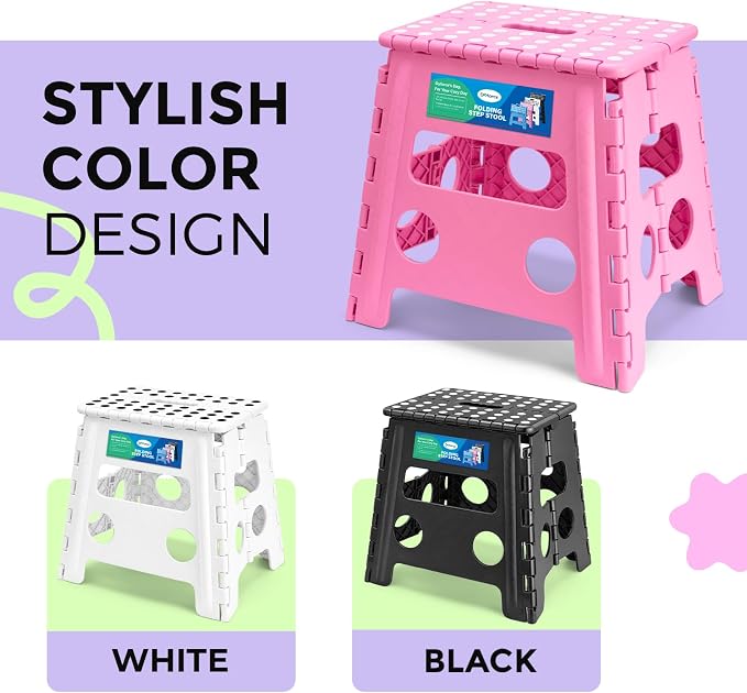 Dyforce Folding Step Stool 13 Inch,300lbs Foldable Stool for Adults & Kids | Stepping Stool Pink,Non-Slip Plastic Compact Foot Stool with Carry Handle,Lightweight for Bathroom Kitchen Bedroom Garden - Image 4