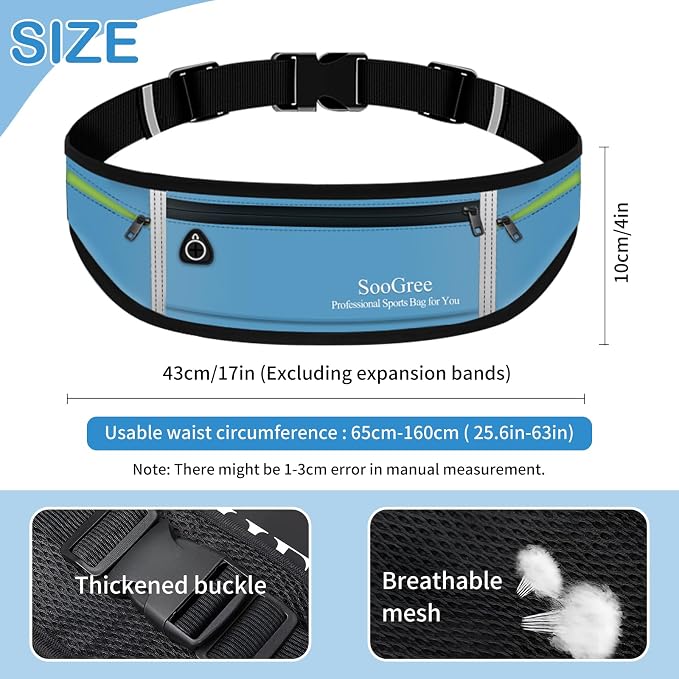 SooGree Slim Running Belt Sport Fanny Pack for Women Men,Reflective Waist Pack Runner Pouch Belt, Zipper Waterproof Running Phone Holder Jogging Pouch for Phone Money (GSP8806 Blue) - Image 2