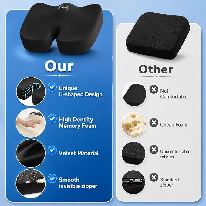 2 Pack Seat Cushion Memory Foam for Office Chairs Car, Black and Gray | Office Chair Cushion for Desk Airplane, Butt Pillow for Long Sitting Sciatica, Hip, Coccyx,Tailbone Pain Relief - Image 7