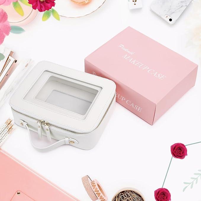 Pinkmik Clear Makeup Bag, (White, M+L) | 2PC,Waterproof, Travel Cosmetics and Toiletries Case, Portable Makeup Organizer, Clear Car Bag with Zipper - Image 8