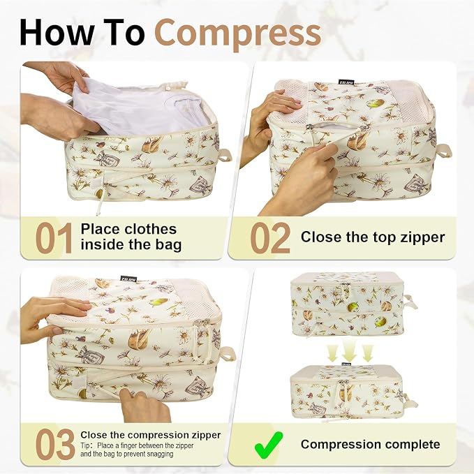 Extra Large Compression Packing Cubes for Carry On, 4 Set Lightweight Travel Packing Organizers with Breathable Mesh, Expandable Compression Cubes for Travel, Herbal - Image 5