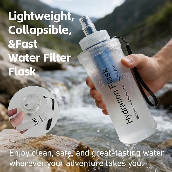 AXEN Collapsible Water Bottle with Filter System, Soft Hydration Flask for Trail Running, Camping, Hiking, Cycling, 1L Clear - Image 2