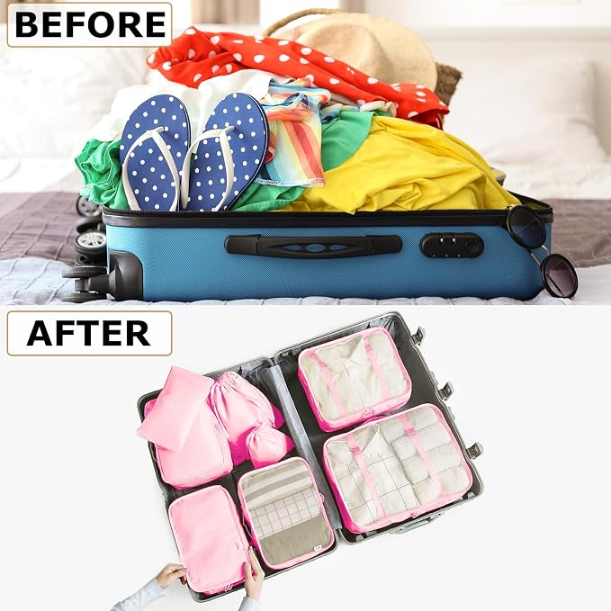 LANSKLBD 6/8 Set Packing Cubes for Suitcases Travel Luggage Packing Organizers,Travel Accessories Essentials Luggage Organizer with Shoe/Tioletry/Laundry Bag (Pink, 8 set) - Image 2