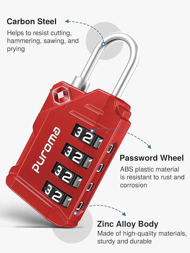Puroma TSA Approved Luggage Locks, 2 Pack 4 Digit Resettable Travel Combination Code Lock with Zinc Alloy Body for Suitcase, Backpack, Laptop Bag, Gym Locker, Toolbox (Red) - Image 6