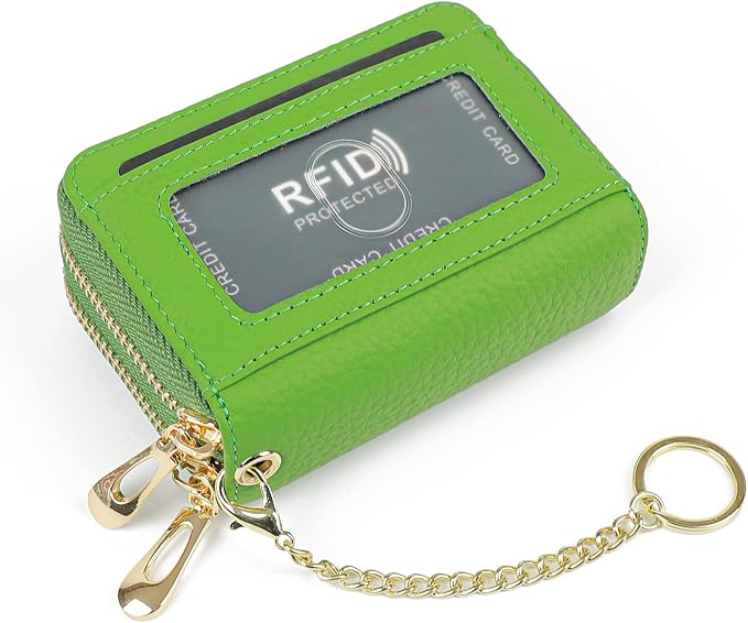 imeetu RFID Credit Card Holder, Small Card Wallet Women, Leather Card Case | Genuine Leather Women's Card & id Cases, Change Coin Purse with Zipper Keychain id Window, 20 Colors & 3 Styles, Daily, Gifts - Image 2