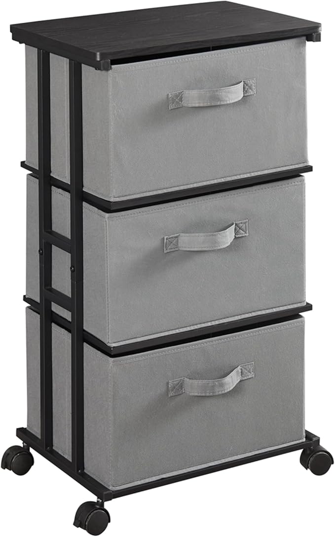 MAX Houser Dresser Tower with 3 Drawers, Grey | Fabric Storage Organizer Unit, Chest of Drawers with with WoodTop, Small Vertical Storage for Guest Room, Closet, Entryway by MAXHouser