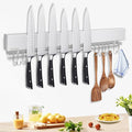 20 inch magnetic knife holder with 10 hooks, no drilling knife magnetic strip, and utensil hanger for wall. Powerful knife magnet rack includes tape and screw by Unknown