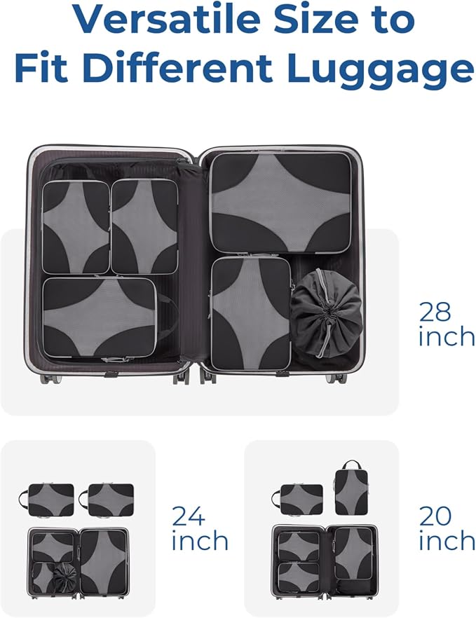 Bagsmart Compression Packing Cubes, Travel Bag Cruise Ship Essentials | Lightweight, Compressible Suitcase Organizer Set fit Standard Carry-On & Checked Luggage, 6 Set, 14 Set Washable Packing Bags - Image 7