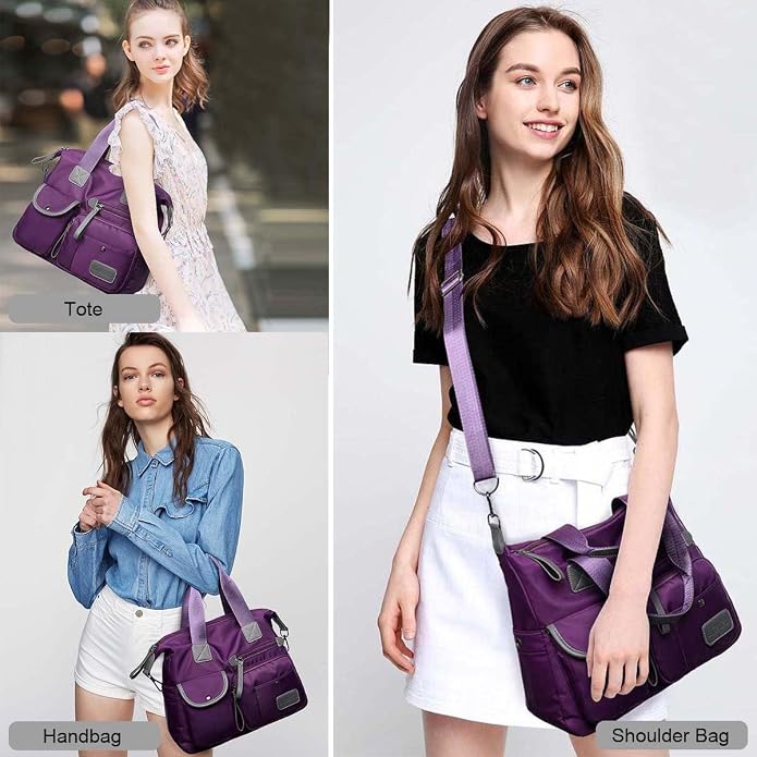 Tote Bag for Women,Multi Pockets Shoulder Handbag,Nurse Bag for Work,Large Cross body Purse,Fashion Nylon Top Handle Satchel - Image 2