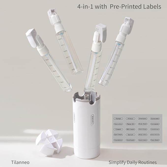 4-in-1 Travel Bottles for Toiletries, Portable Leakproof Pump Dispenser with Foldable Locking Pump, TSA Compliant Refillable Travel Containers for Shampoo, Conditioner, Lotion & Skincare(White) - Image 4