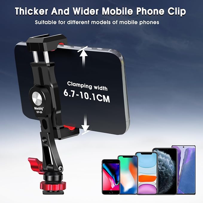 Phone Tripod Mount, Metal Smartphone Mount Adapter Camera Hot Shoe Mount, 360° Swivel 180° Flip Adjustable Phone Holder for Microphone LED Light（SP-09 - Image 6