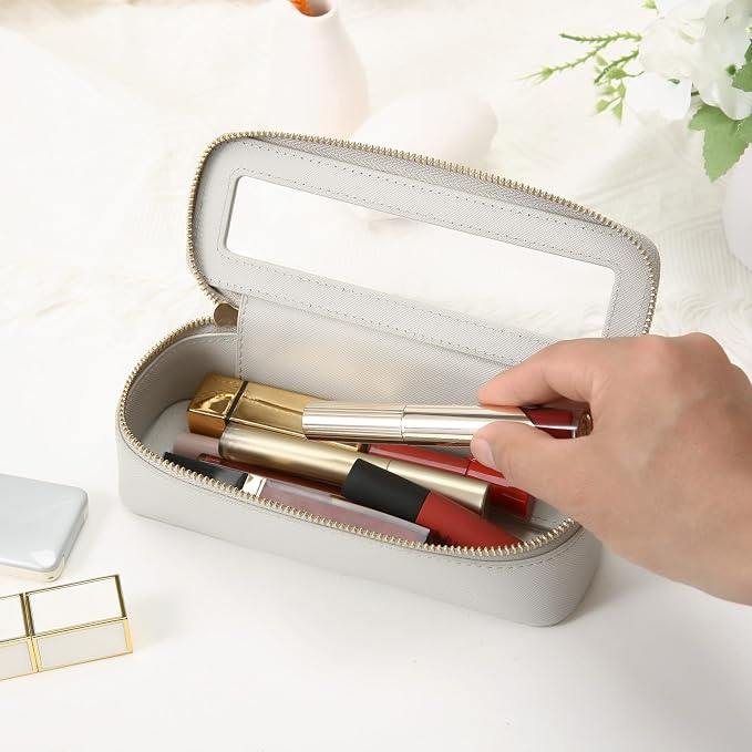 Aveniee Clear Makeup Brush Bag, Slim Brush Holder Cosmetic Case, Small Travel Toiletry Bag for Women, Thin Make up Bags with Zippers, Cute Travel Essentials Srorage Bag.Grey - Image 6