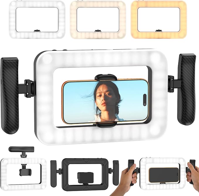 Ring Light for Phone, Lightweight Handheld LED Light with Remote & Desktop Base, 2900K-7000K CRI95+ Smartphone Video Rig, Dual Handle Creator Rig for TikTok YouTube Makeup by WIVTAK