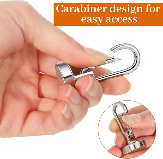 15 Pack Magnetic Carabiner Hooks Heavy Duty, 50LBS Strong Magnet Hooks with Swivel for Garage Door Banner Magnets, Storage, Kitchen, Cruise - 1 Inch Neodymium - Image 5