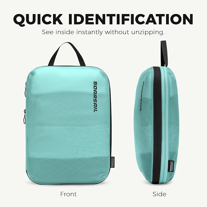 4 Pack Ultralight Compression Packing Cubes for Travel, Cyan | 100D Composite Nylon, Translucent Design, Water Repellent and Tear-resistant, Odor and Dust Protection, Compression Reliable - Image 3