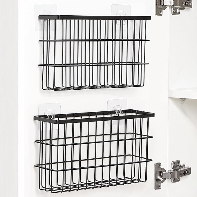 Sinnsally 2 Pack Cabinet Door Organizer,Self Adhesive Lid Organizers Inside Cabinet Storage Boxes,Hanging Storage Basket Organizer Wall Mounted Pantry Caddy Cup Holder for Kitchen,Fridge,Bathroom by UsefulKitchenTools