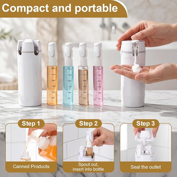 2 Pack 4 in 1 Travel Dispenser with 30ml Travel Bottles and Label Refillable & Leak Proof Portable Toiletry Containers with Locks for Shampoo Lotion Conditioner Cream (White) - Image 4