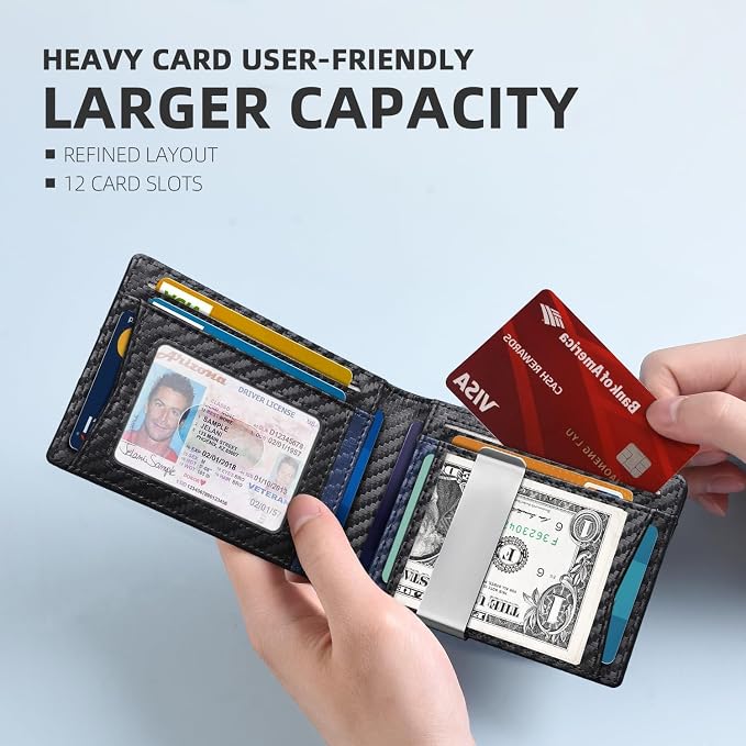 Zitahli Money Clip Wallets for Men,Slim Bifold Wallet 10-12 Cards, Mens Leather Wallet with ID Window,RFID Blocking Thin Minimalist Credit Card Holder,Gifts for Him - Image 2