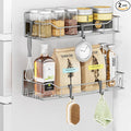 Magnetic Spice Rack for Refrigerator, 2 Pack Strong Magnet Spice Organizer Shelves with Hooks, Magnetic Fridge Shelf for Kitchen Organization and Storage, Seasoning Organizer Gadgets (Grey) by IYEBAU