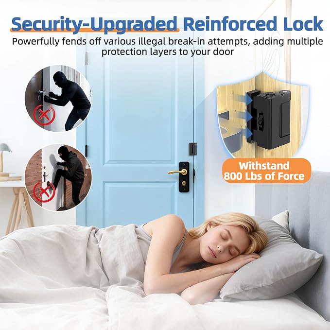 Portable Door Lock, Door Reinforcement Lock, Black-2PCS | No Drilling Door Security Latch Stopper for Travel, Apartment and Hotel Room Doors, Adjustable Design, Withstands 800 lbs - Image 7