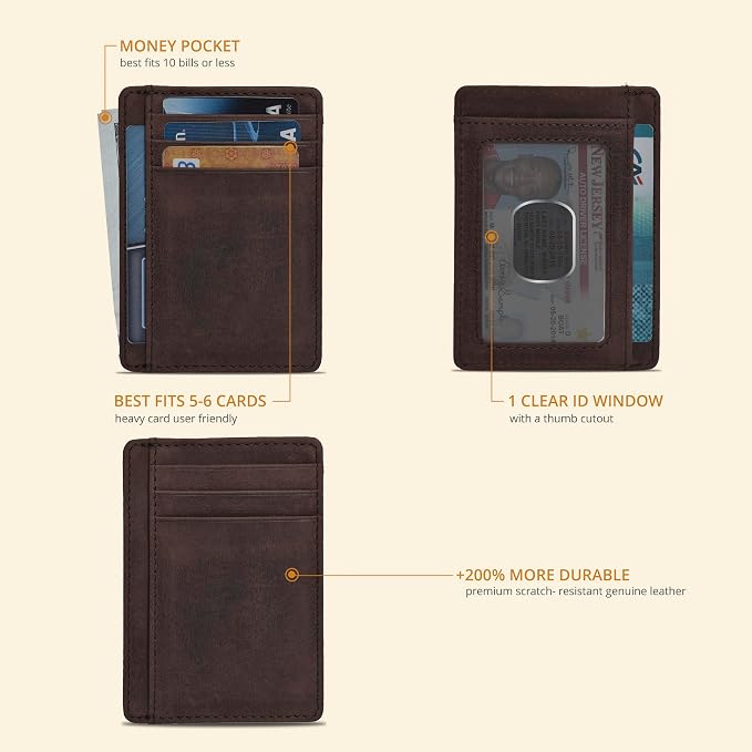 Slim Minimalist RFID Leather Wallet, Front Pocket Card Holder, Mulberry - Image 2