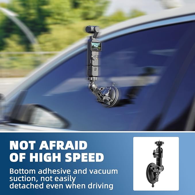 BRDRC Pocket 3 4 Suction Cup Mount, for Xtra Muse Car Windshield Window Dash Holder Kit with Expansion Adapter for Insta360 X4 X5 Go 3S for GoPro Max Hero Pocket 3 4 Action 6 5 Pro Nano Accessories - Image 3