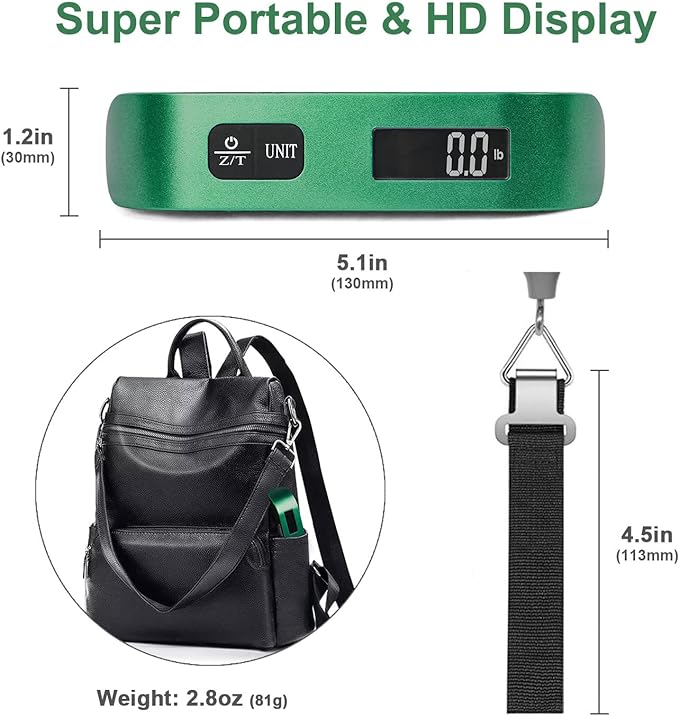 travel inspira Luggage Scale, Portable Digital Hanging Baggage Scale for Travel, Suitcase Weight Scale with Rubber Paint, Temperature Sensor, 110 Pounds, Battery Included - Image 7
