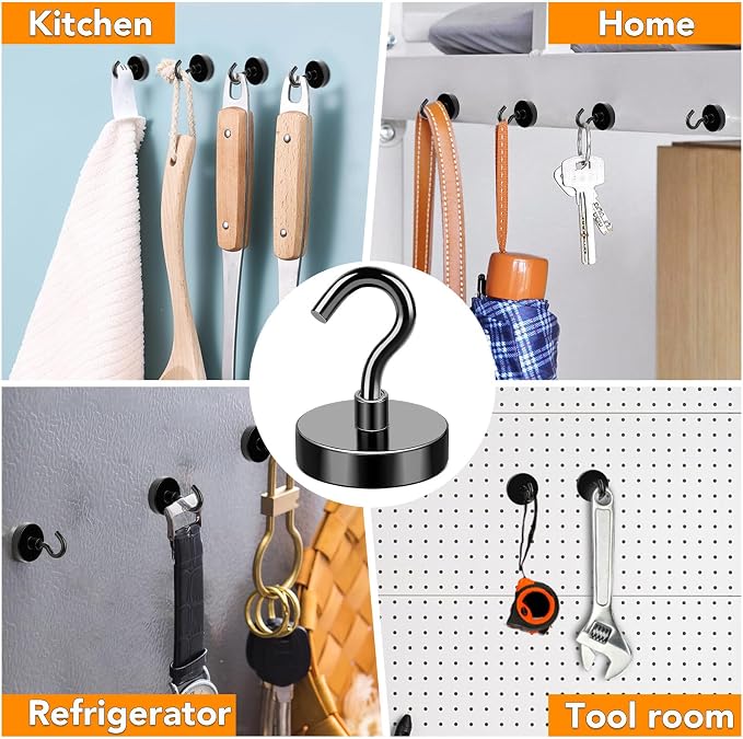 85LBS+ Magnetic Hooks, Strong Cruise Cabin Ship Essentials Black | Heavy Duty Magnet Hooks, Must Have Super Strong Metal Hanger for Grill, Fridge, Kitchen, Classroom, Vacation 10Pcs - Image 7