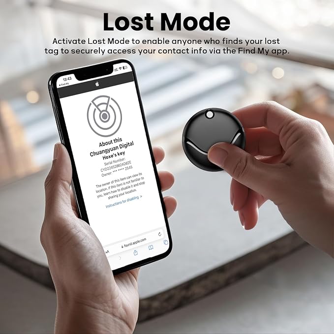 Air Tracker Tags-1 Pack Black, Bluetooth Tracker Works with Apple Find My (iOS Only), Smart Tag with Lanyard, Item Finder for Luggage, Key, Suitcases, Replaceable Battery, IP67 Waterproof Tracking Tag - Image 5