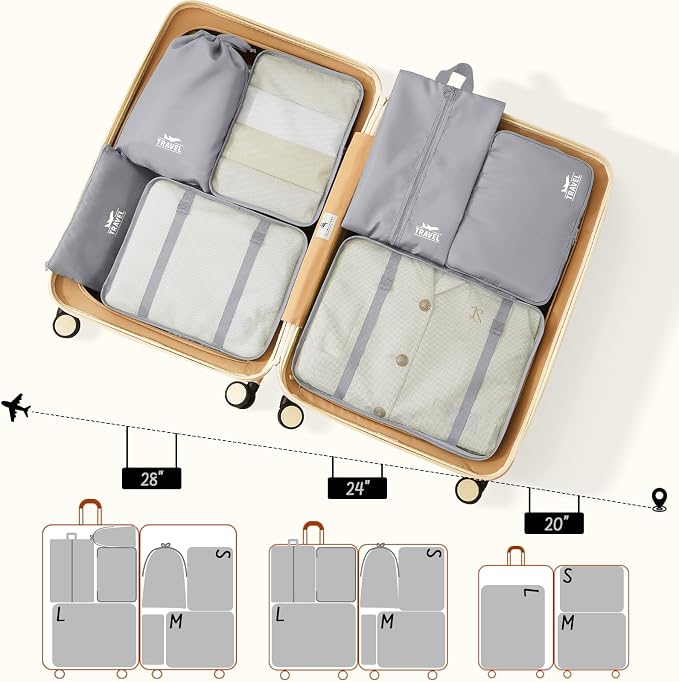 8 Set Packing Cubes for Travel Luggage Organizer Bags for Family, Mesh Packing Cubes for Suitcases, Travel Essentials Bags Set for Women & Men - Image 4