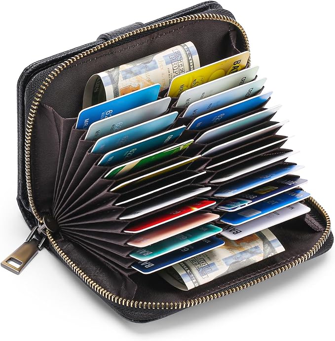GAEKEAO Leather Credit Card Holder Wallet for Women RFID Blocking Large Capacity Bifold Zipper Card Case Organizer with Wristlet 32 Slots - Image 7