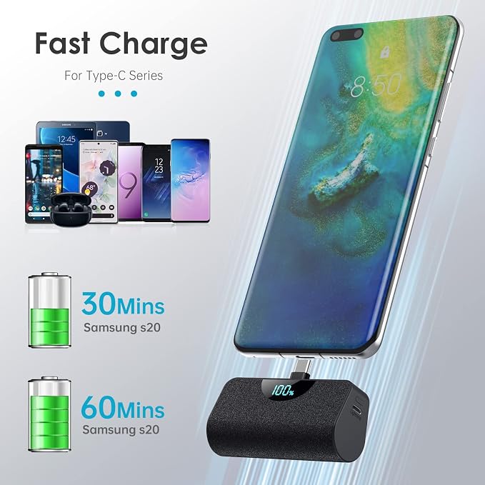 Mini Portable Charger USB C Power Bank,Upgraded Travel Essential 5200mAh PD Fast Charging Battery Pack Built-in USB-C Connector for iPhone 17/17Pro Max/16e/Air/16/16Pro Max/15 All Series,Android - Image 3