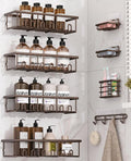8 Pack Adhesive Rustproof Shower Caddy with Soap Dishes, Toothbrush Holder & Hooks, Large Capacity No-Drilling Shower Shelves Rack for Bathroom Organizers and Storage Accessories, Brown by Unknown